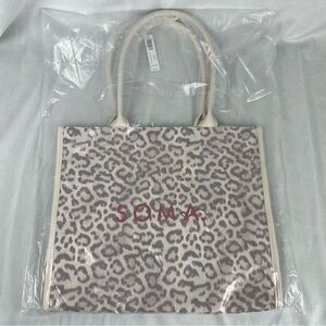 Soma Leopard Print "Cozy Cat" Canvas Tote Bag Silver Taupe Beige 15x13x6 NEW